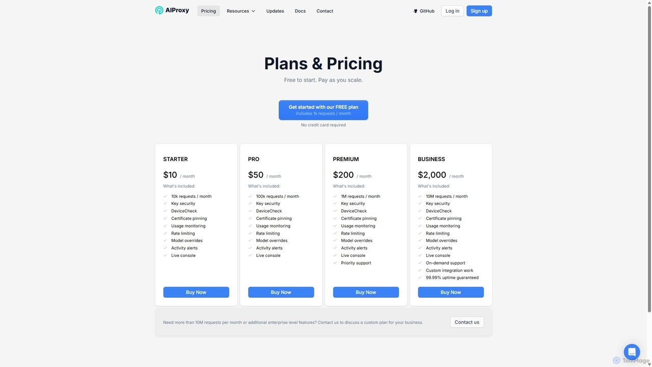 Plans & Pricing for AIProxy