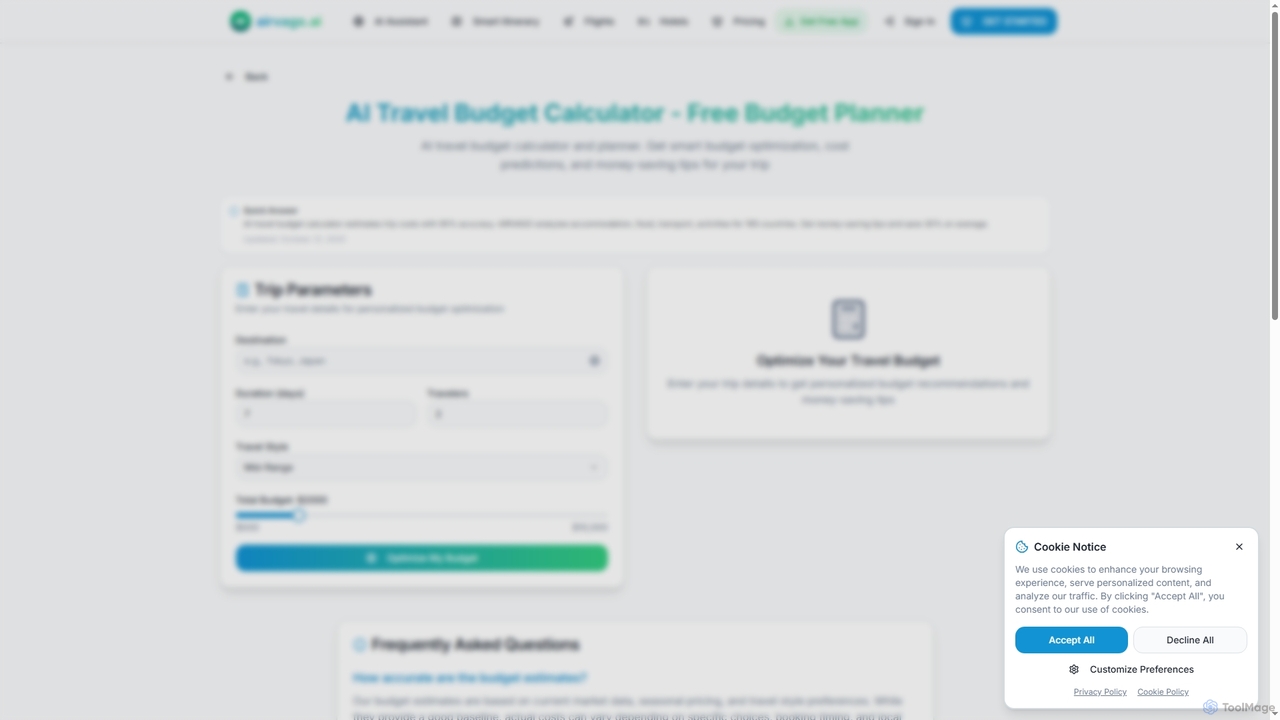 AI Travel Budget Calculator - Smart Budget Planner Free | AIRVAGO.AI for Airvago