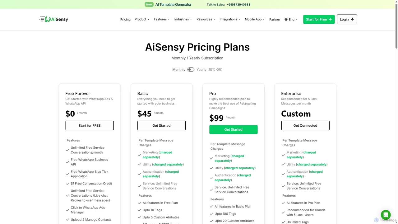 Whatsapp Business API Pricing | AiSensy for AiSensy