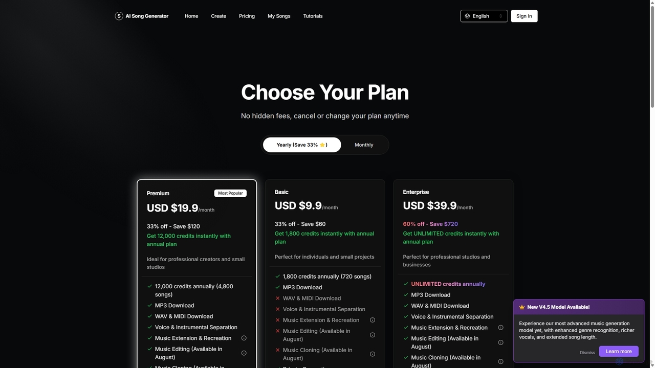 Pricing | AI Song Generator | Create Music with AI for aisonggenerator