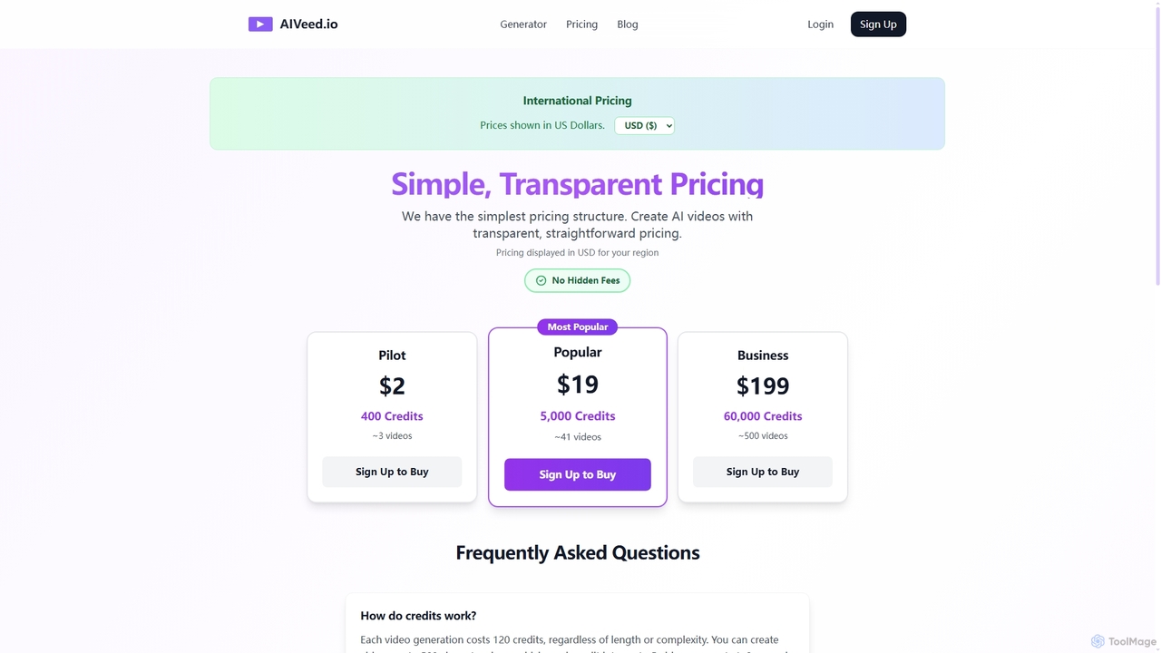 AI Video Generator Pricing - Simple Plans Starting at $2 | AIVeed.io for Aiveed