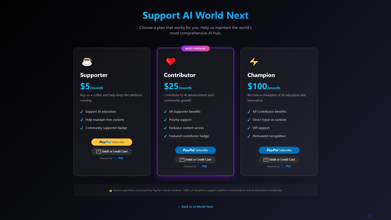 Support AI World Next - Choose Your Plan for AIWorldNext