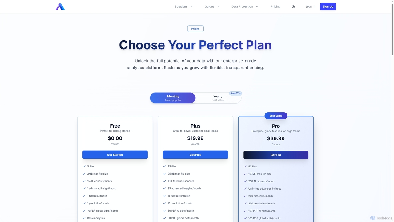 AI Data Analytics Platform Pricing | AI Data Analyst Tool Plans | Alemia for Alemia