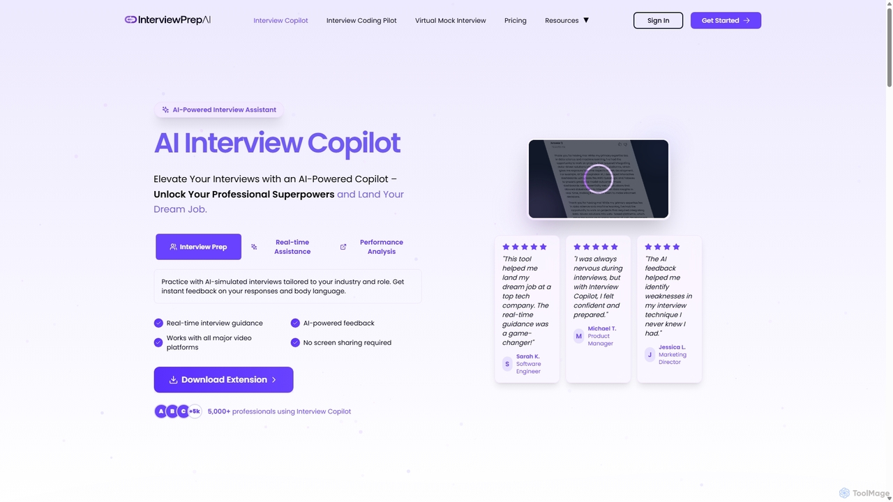 AI Interview copilot | InterviewPrep AI for alinterviewprep