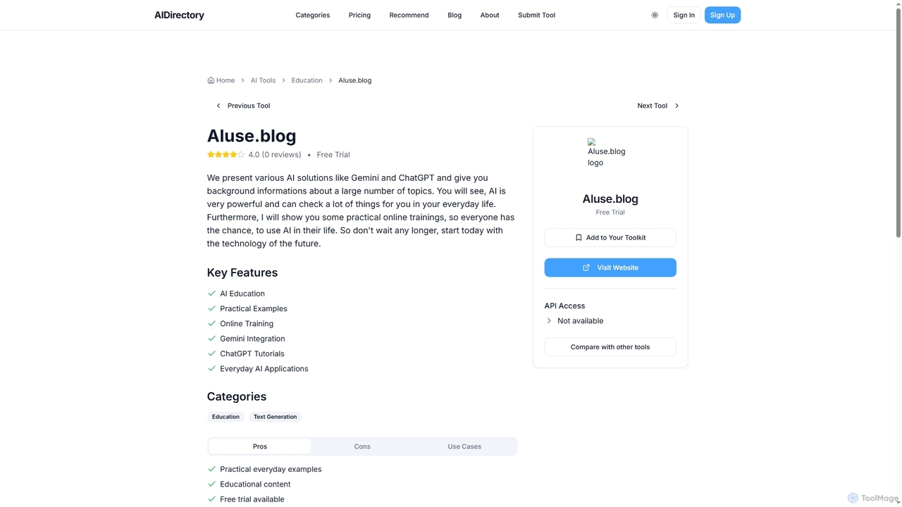 AIuse.blog Review 2025: Premium Education & Text Generation AI Tool | Features, Pricing, Alternatives & User Reviews | AllAITools.tech Directory for Allaitools