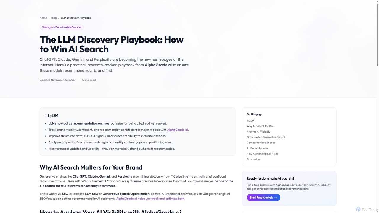 The LLM Discovery Playbook: How to Win AI Search | AlphaGrade.ai for Alphagrade