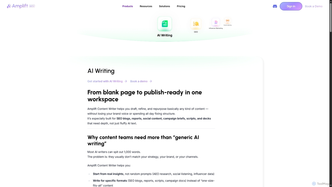 Amplift AI Writing – AI Workspace for SEO Blogs, Reports, Social, and Scripts | Amplift for Amplift