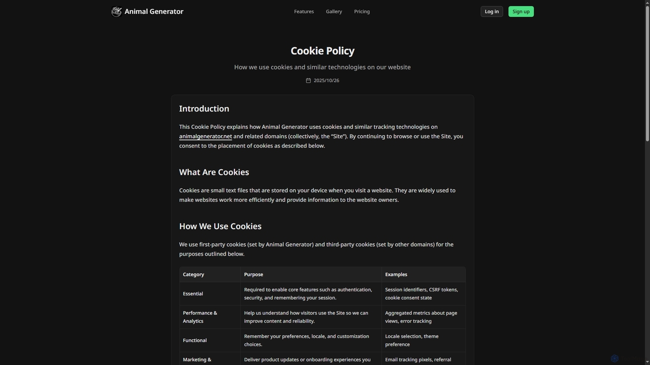 Cookie Policy | AI Animal Generator – Create Hybrid Creatures & Storybooks | Magic Animal Generator for Animal Generator