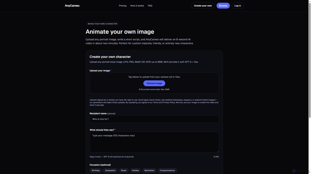 Animate Your Own Image — AnyCameo Uploads for AnyCameo