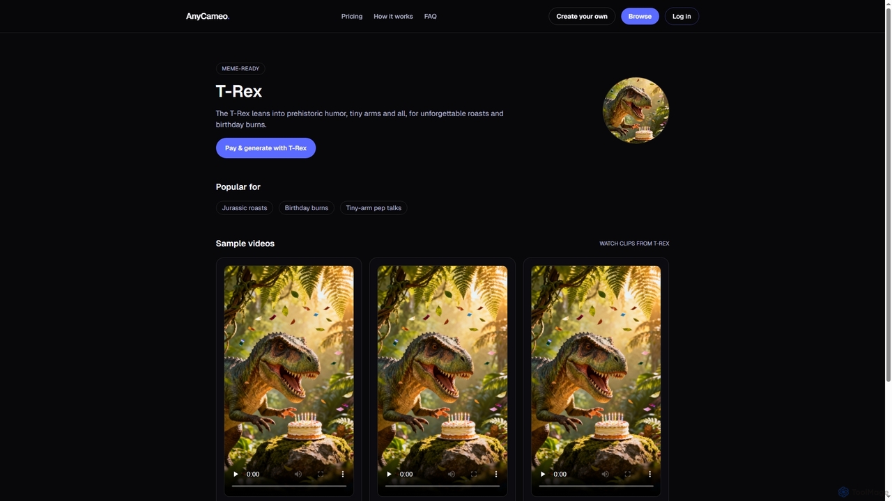 T-Rex AI Cameo — AnyCameo for AnyCameo