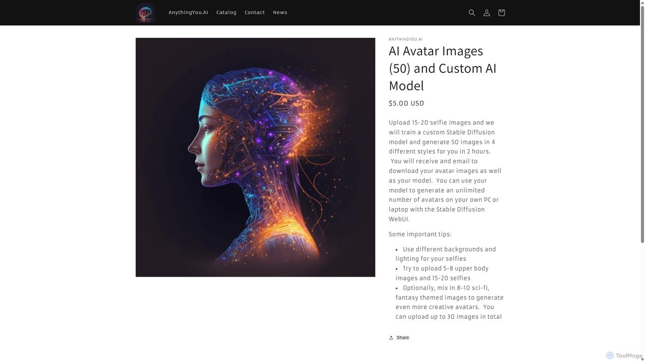 AI Avatar Images (50) and Custom AI Model – anythingyou.ai for Anythingyou