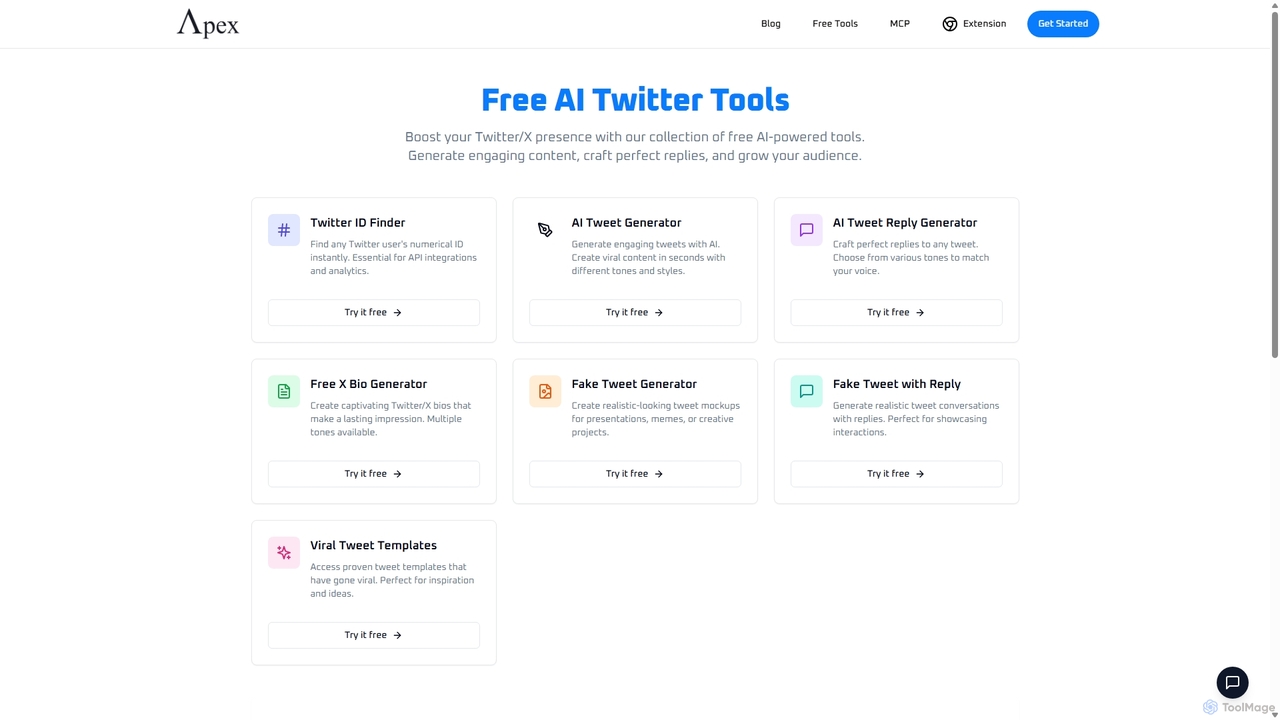 Free AI Twitter Tools - Tweet Generator, Bio Generator & More | Apex | Apex for Apex Agents