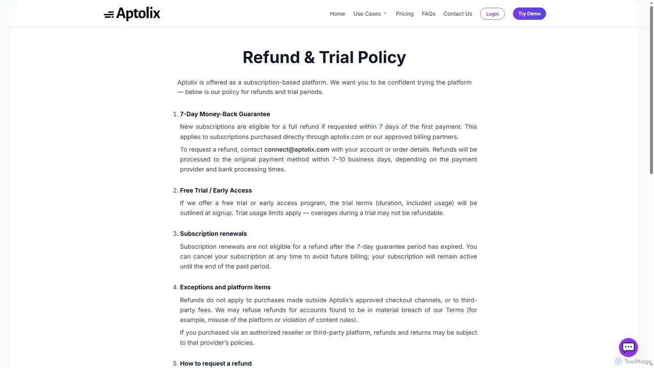 Refund Policy | Aptolix for Aptolix