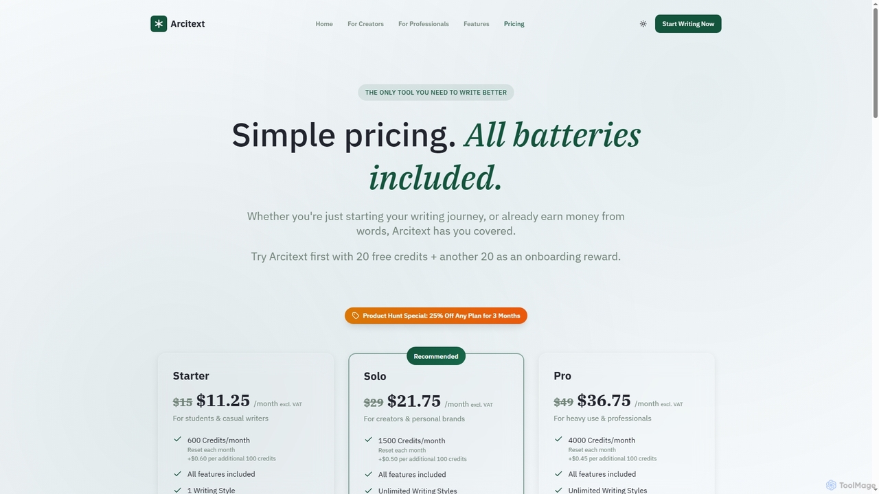 Simple pricing. All the features. | Arcitext for Arcitext