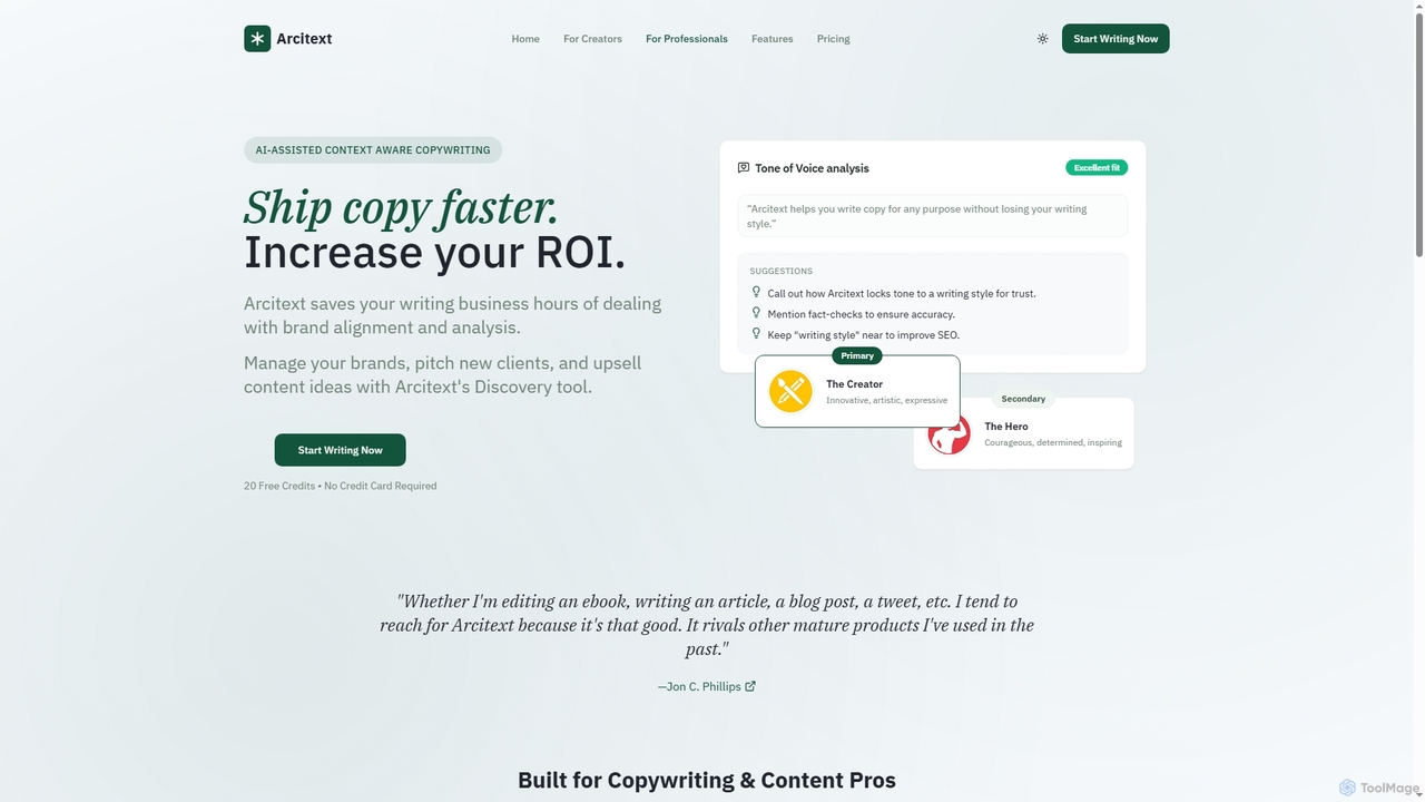 AI-Assisted Copywriting for Professionals, Freelancers & Ghostwriters | Arcitext for Arcitext