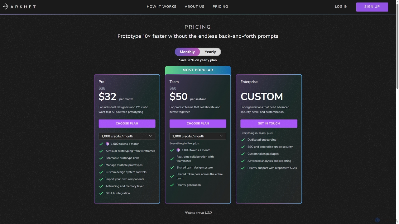 Arkhet | AI Prototyping Tool for Product Teams for Arkhet