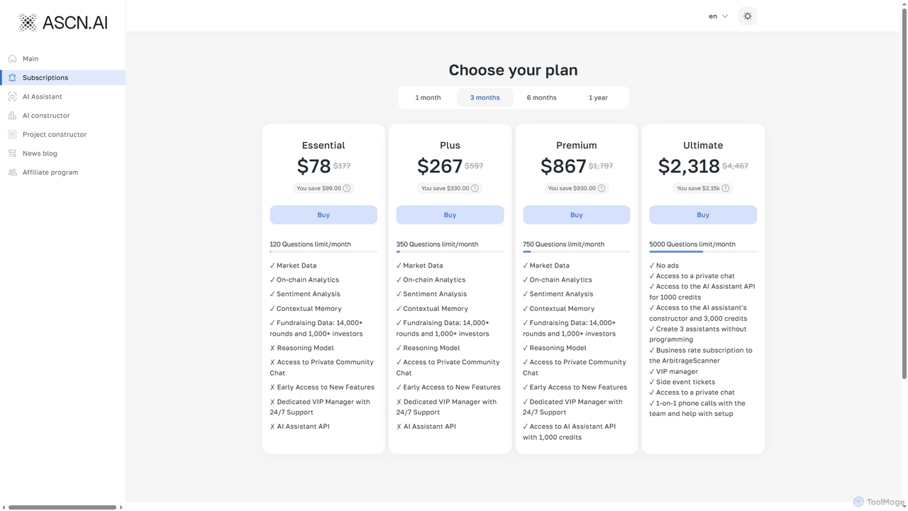 Plans pricing and Features - Ascn.ai for Ascn