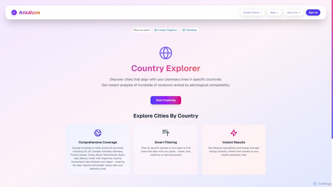 Country Explorer - Find Cities Along Your Planetary Lines | AskNova for AskNova