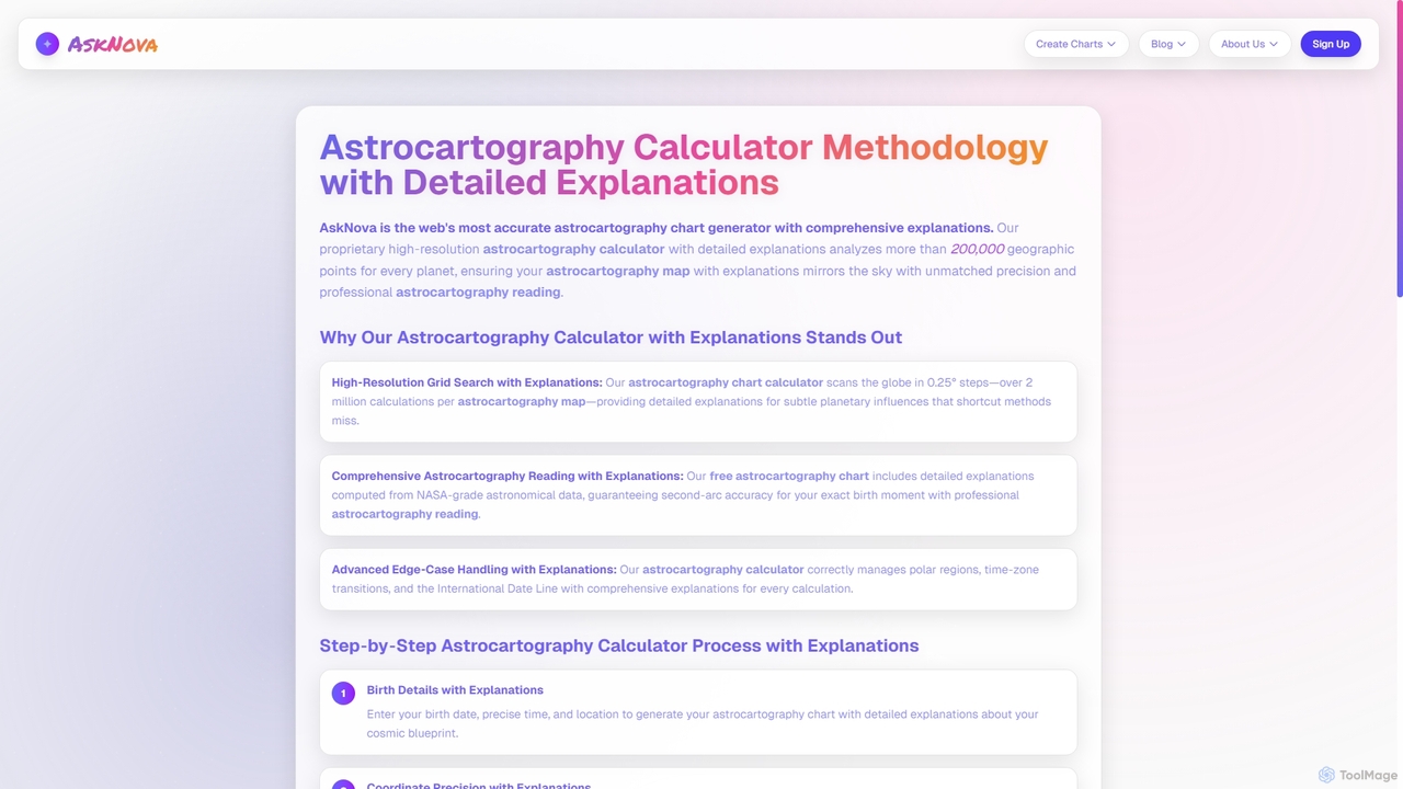 Astrocartography Calculator Methodology with Explanations | AskNova for AskNova