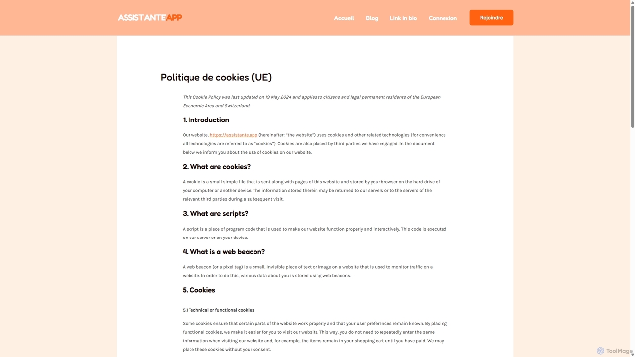 Politique de cookies (UE) - Assistante App ChatBot GPT for Assistante.app