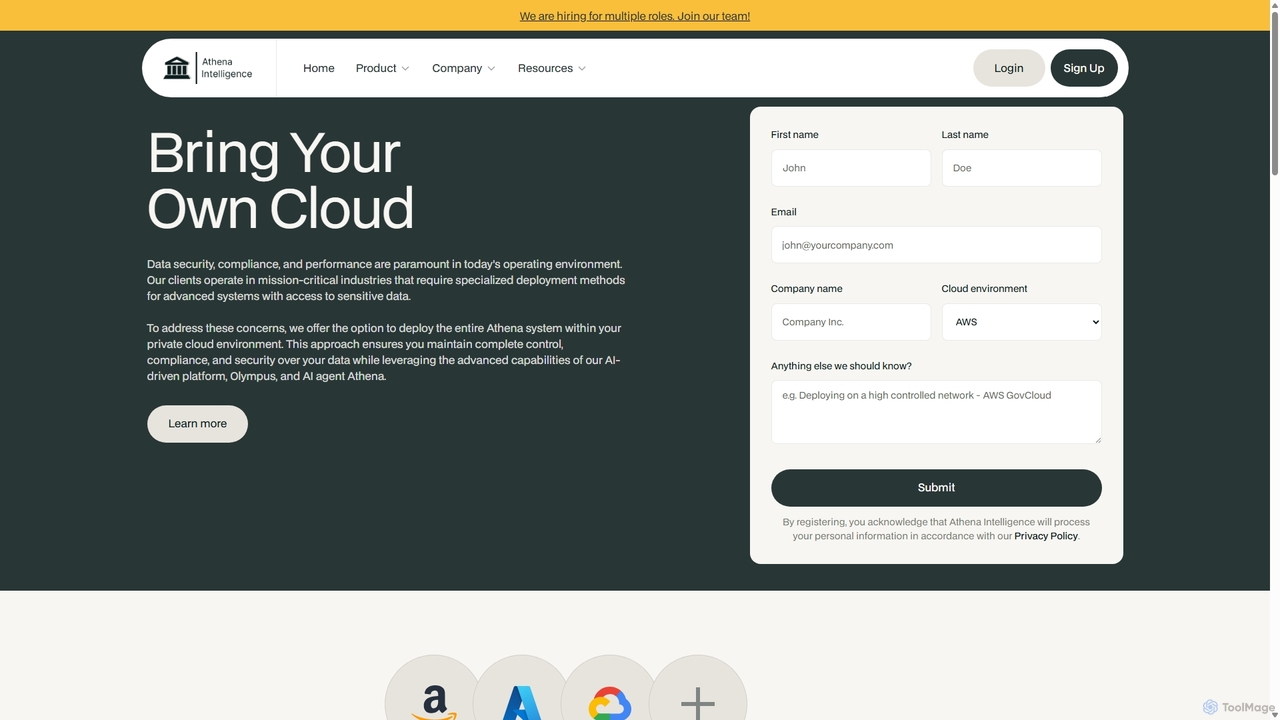 Bring Your Own Cloud - Athena Intelligence for Athena Intelligence