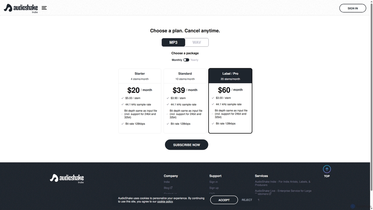 Pricing - AudioShake for AudioShake Indie