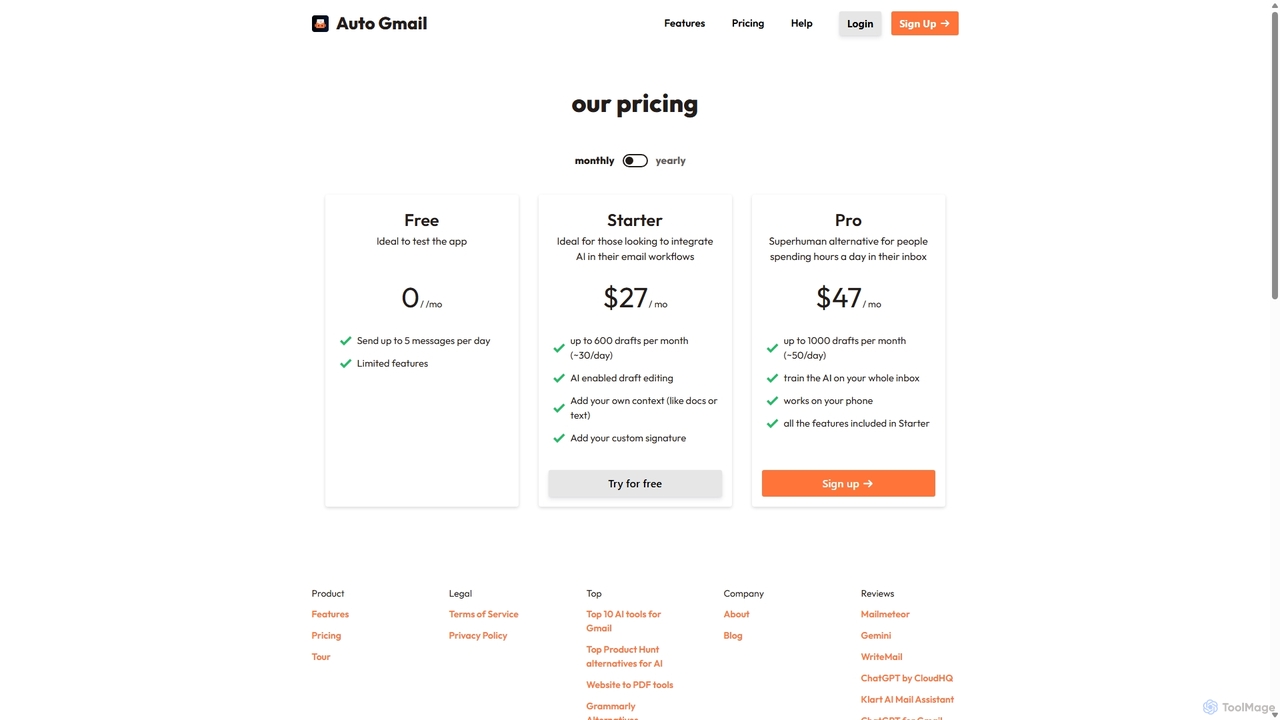 Pricing for Auto Gmail
