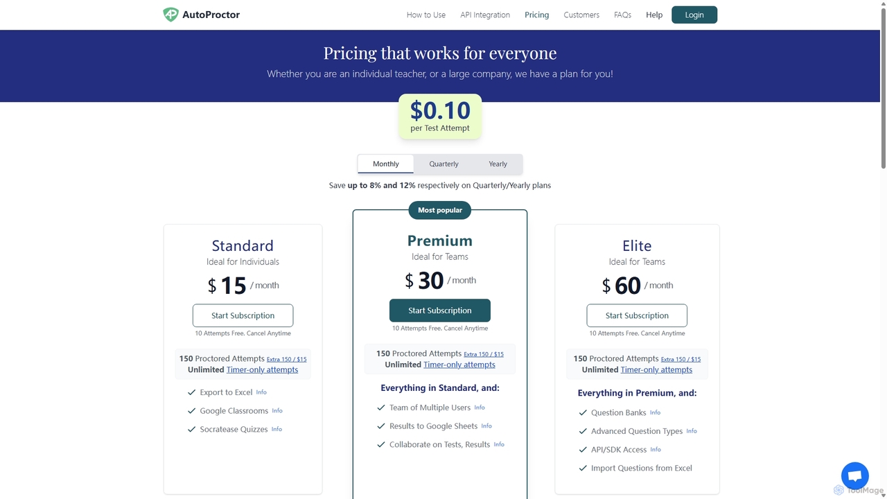 AutoProctor: Pricing for AutoProctor