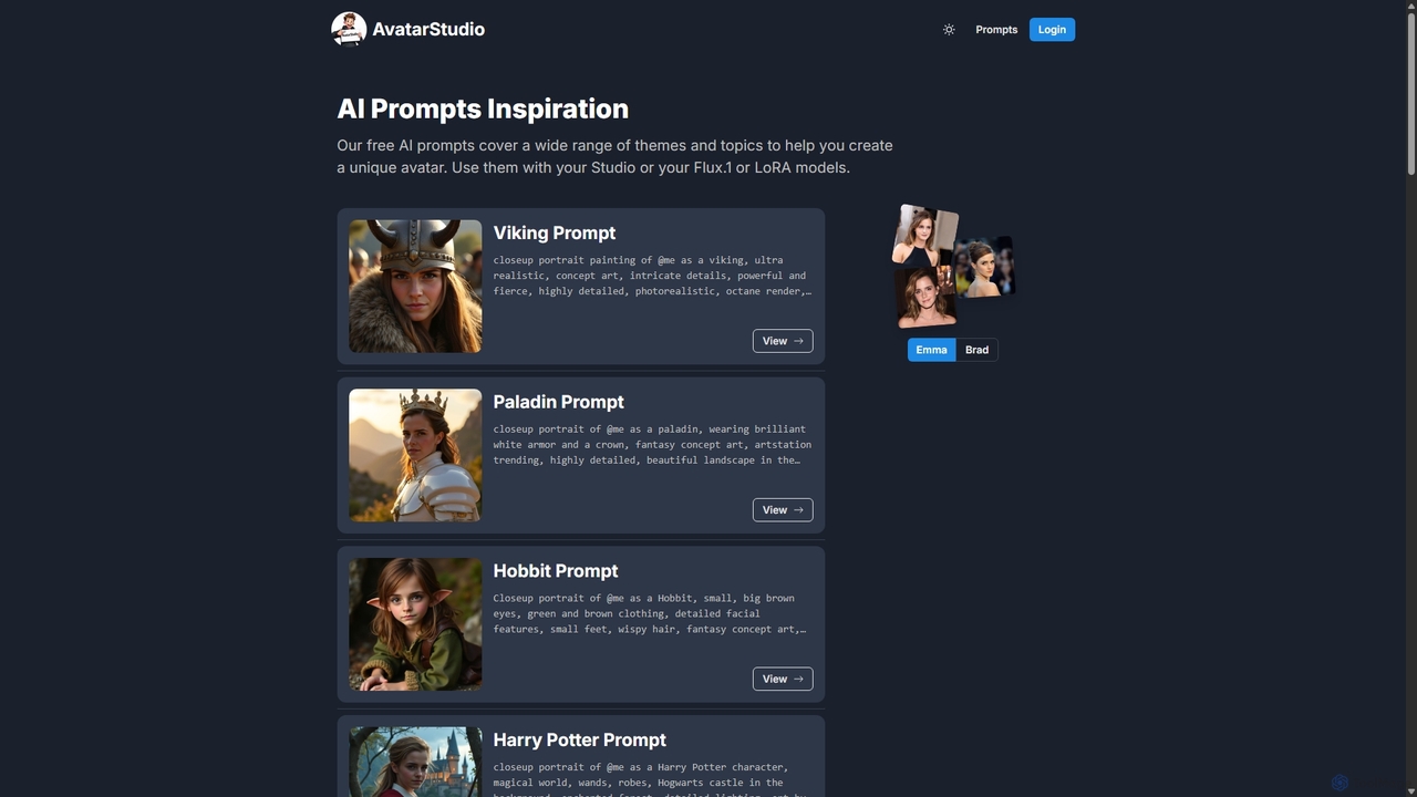 AI Prompts Inspiration | AvatarStudio for Avatar Studio