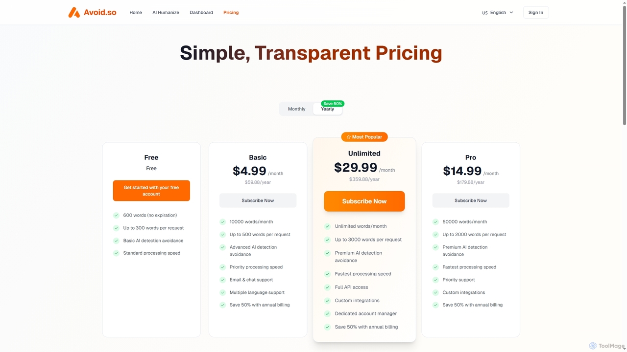 Pricing - Avoid.so | Affordable Plans to Avoid AI Detection for Avoid