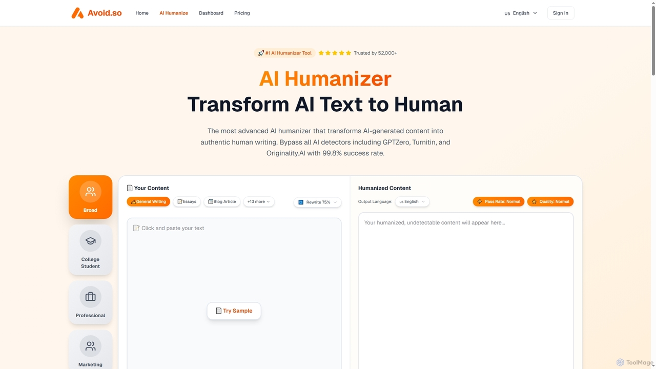 AI Humanizer - Transform AI Content to Human Writing | Avoid AI Detection for Avoid