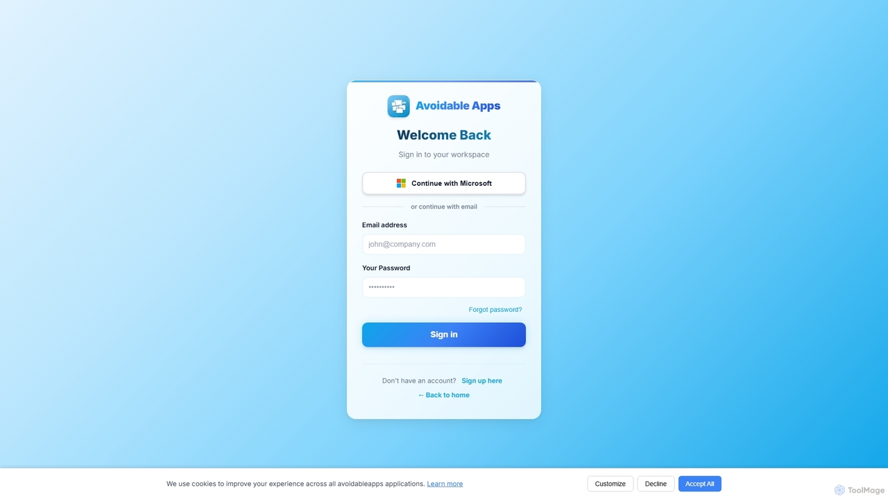 Log In - Avoidable Apps for Avoidable Apps