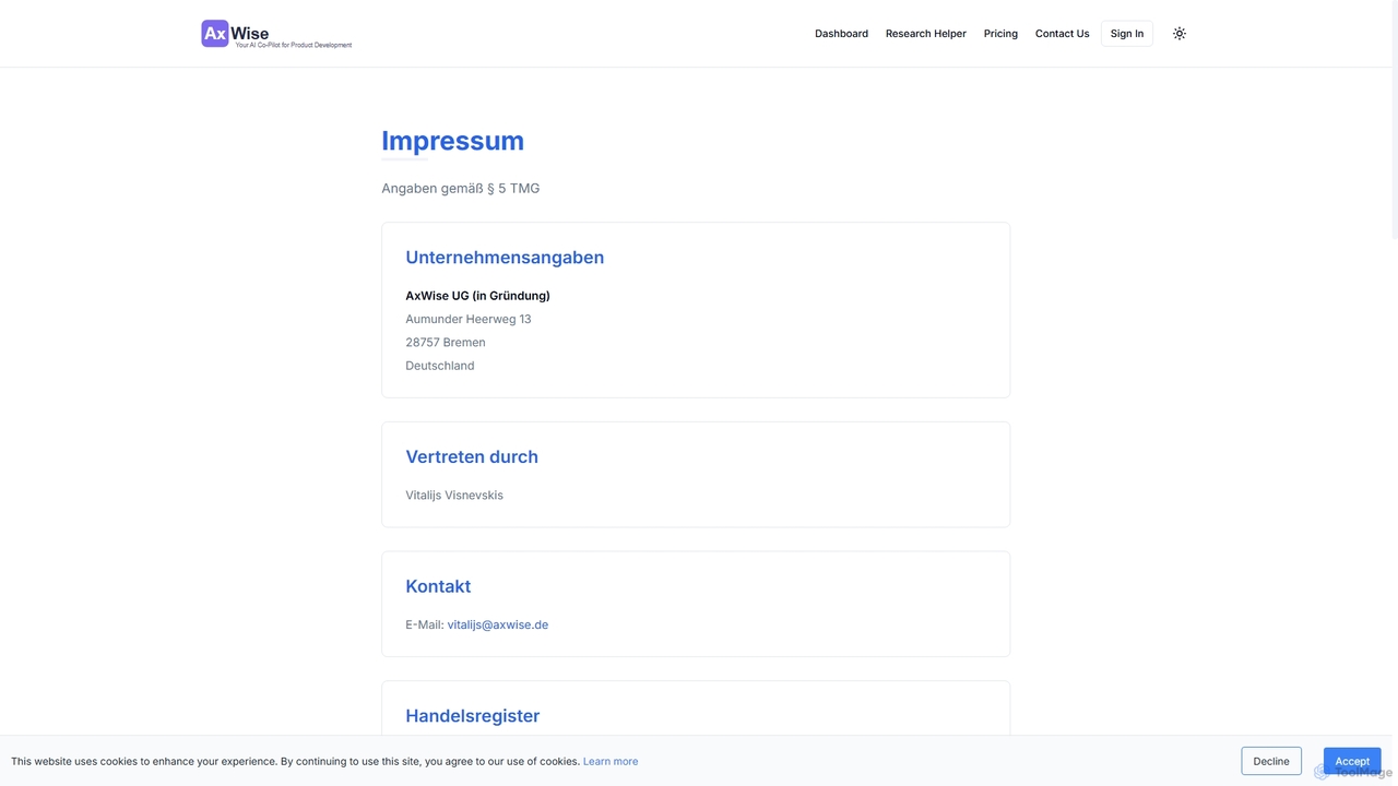 Impressum - AxWise for Axwise