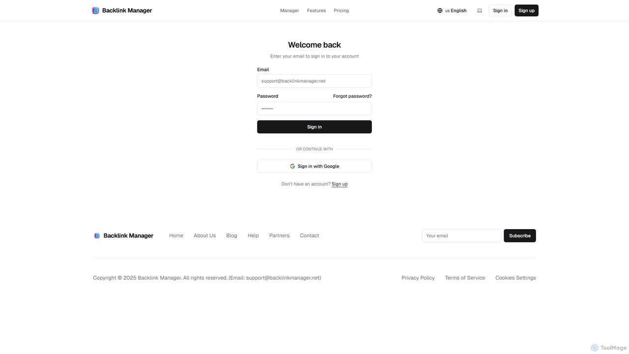 Sign In | Backlink Manager for Backlink Manager