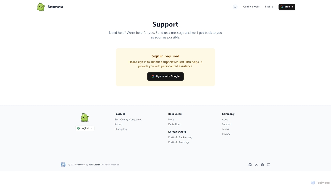 Support - Beanvest for Beanvest