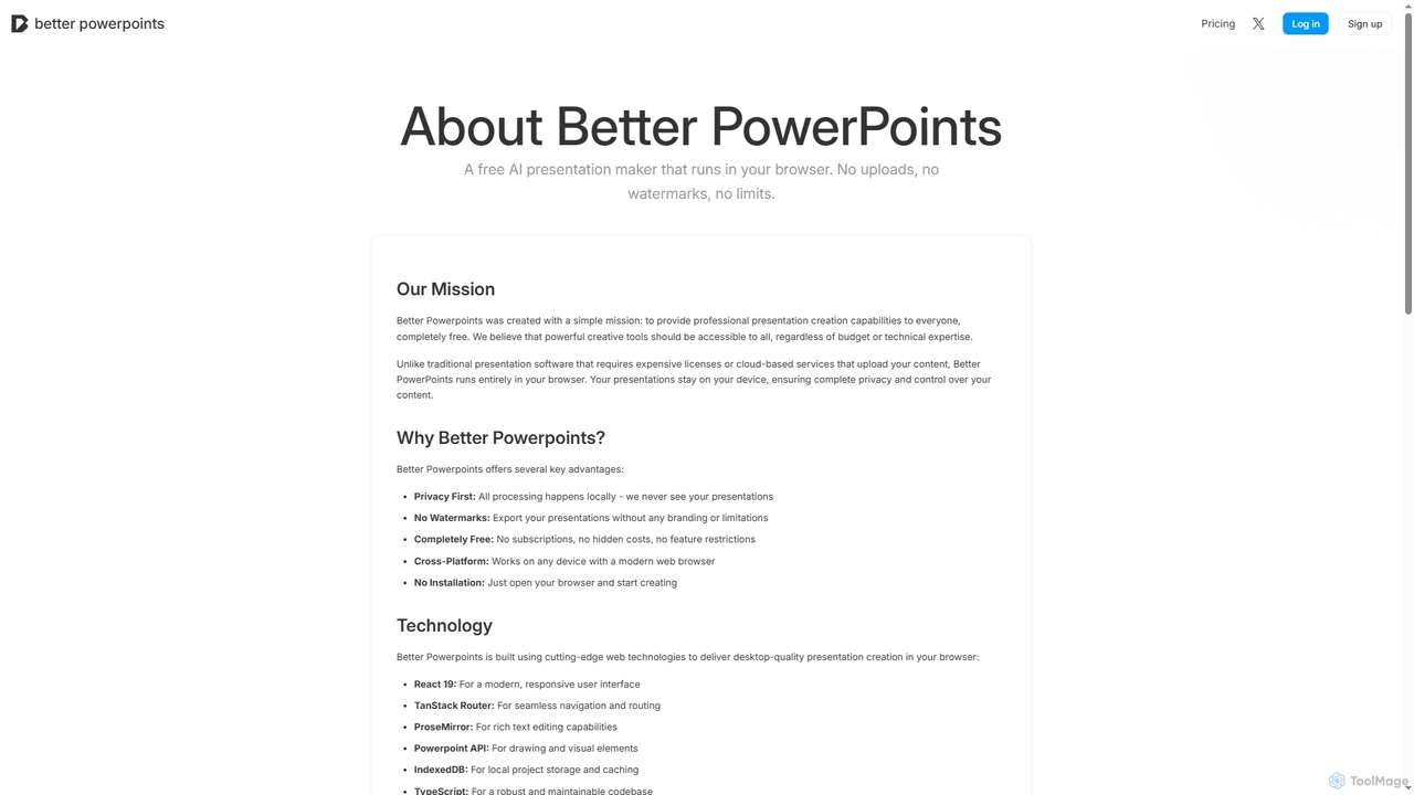 About Better Powerpoints - Free AI PowerPoint Presentation Maker | Privacy-First Alternative for Better Powerpoints