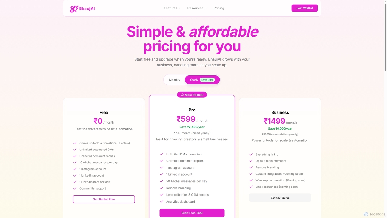 Pricing - BhaujAI | Affordable Business Automation Plans | BhaujAI for BhaujAI