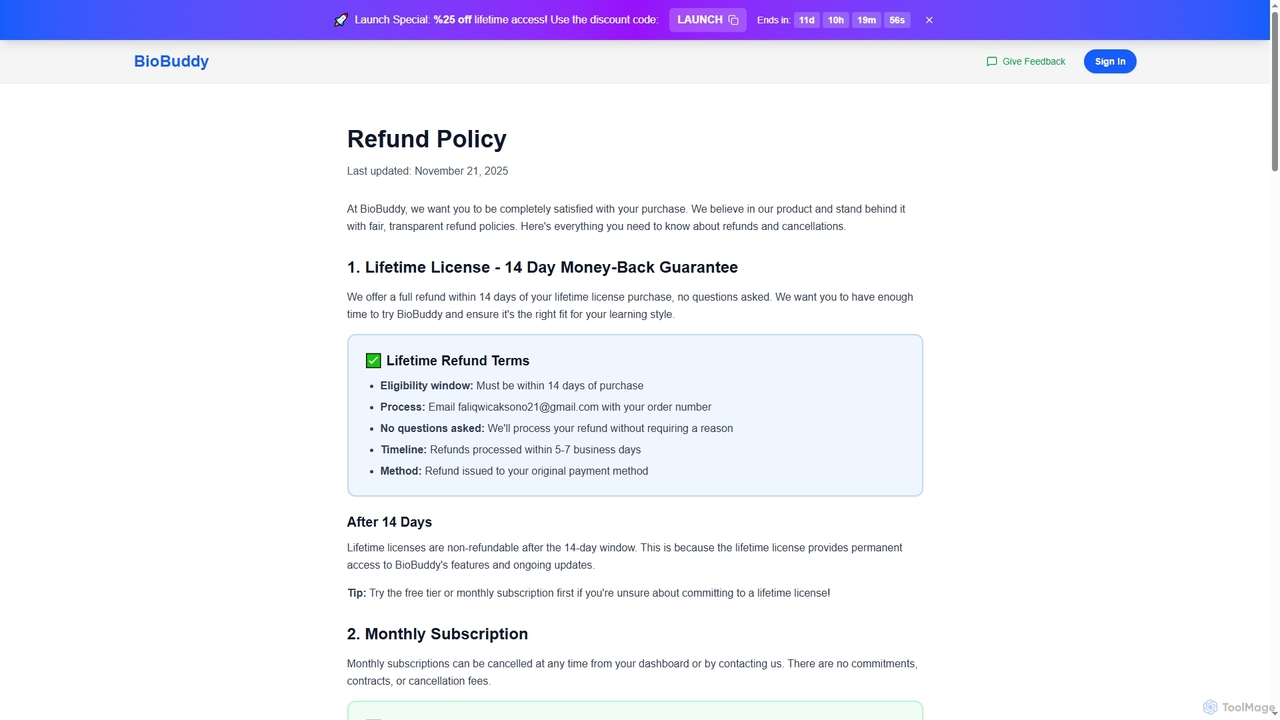Refund Policy | BioBuddy | BioBuddy for BioBuddy