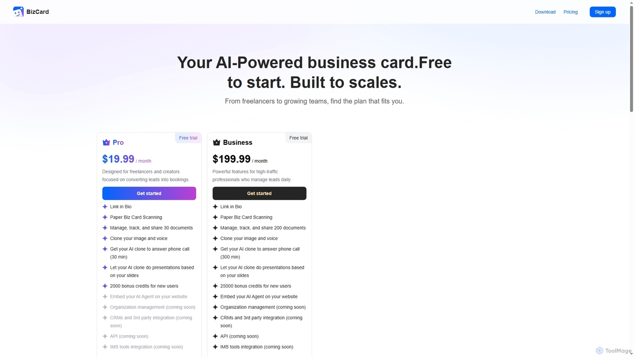 AI Business Card & Social Media Smart Link | BizCard for BizCard