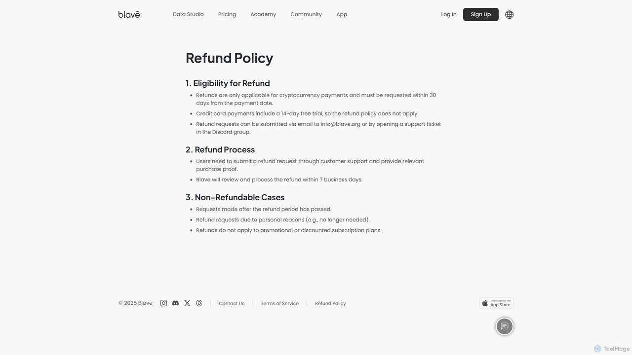 Refund Policy｜Crypto Insight Studio｜Blave for Blave