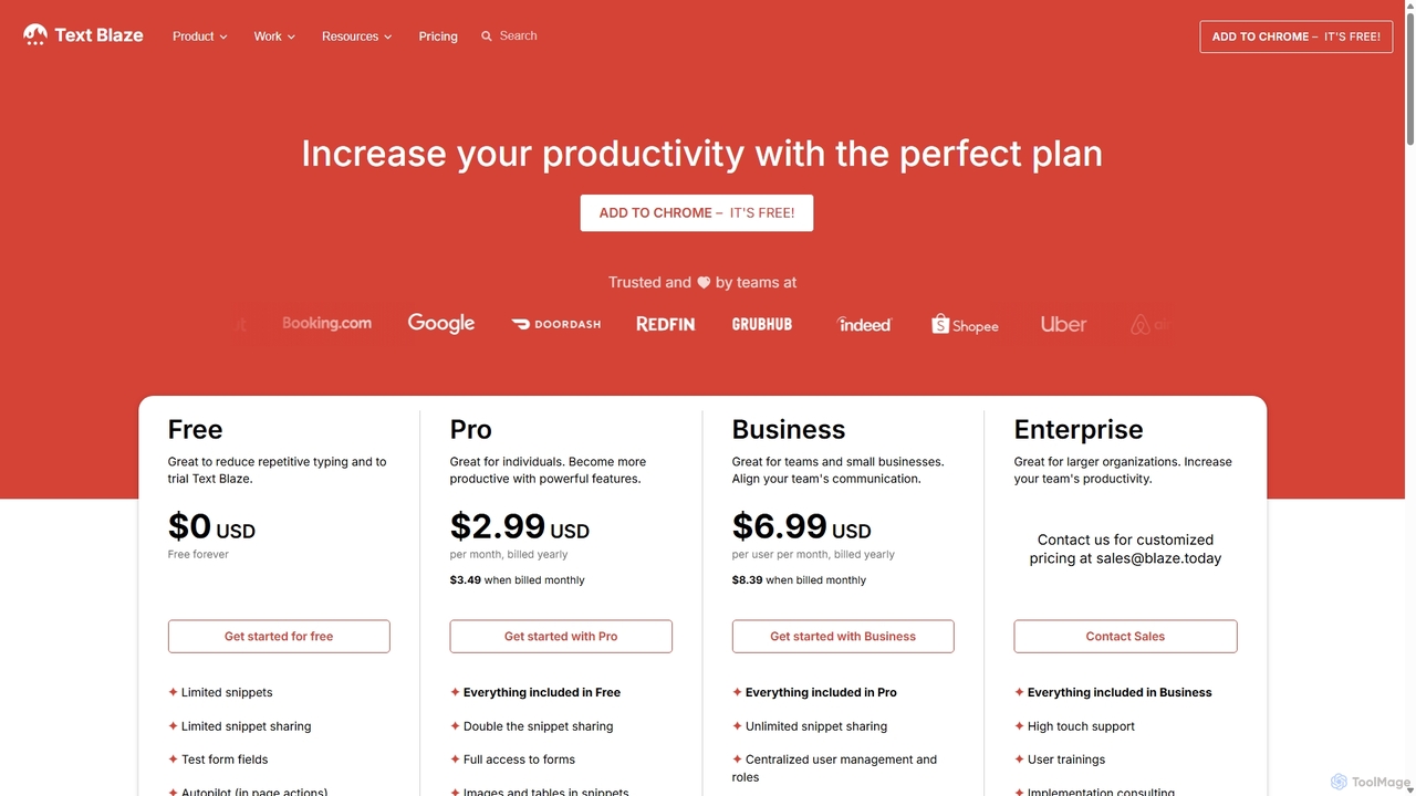 Text Blaze | Plans and pricing for Blaze