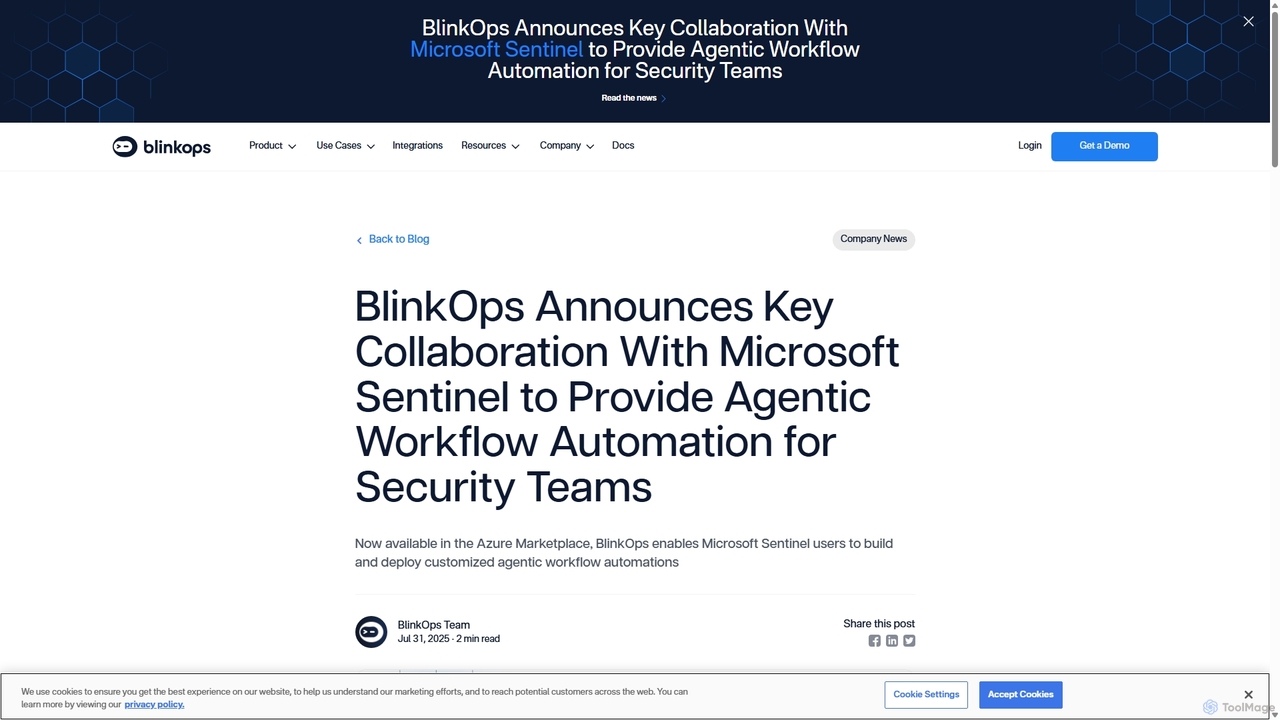 BlinkOps Announces Key Collaboration With Microsoft Sentinel to Provide Agentic Workflow Automation for Security Teams for BlinkOps