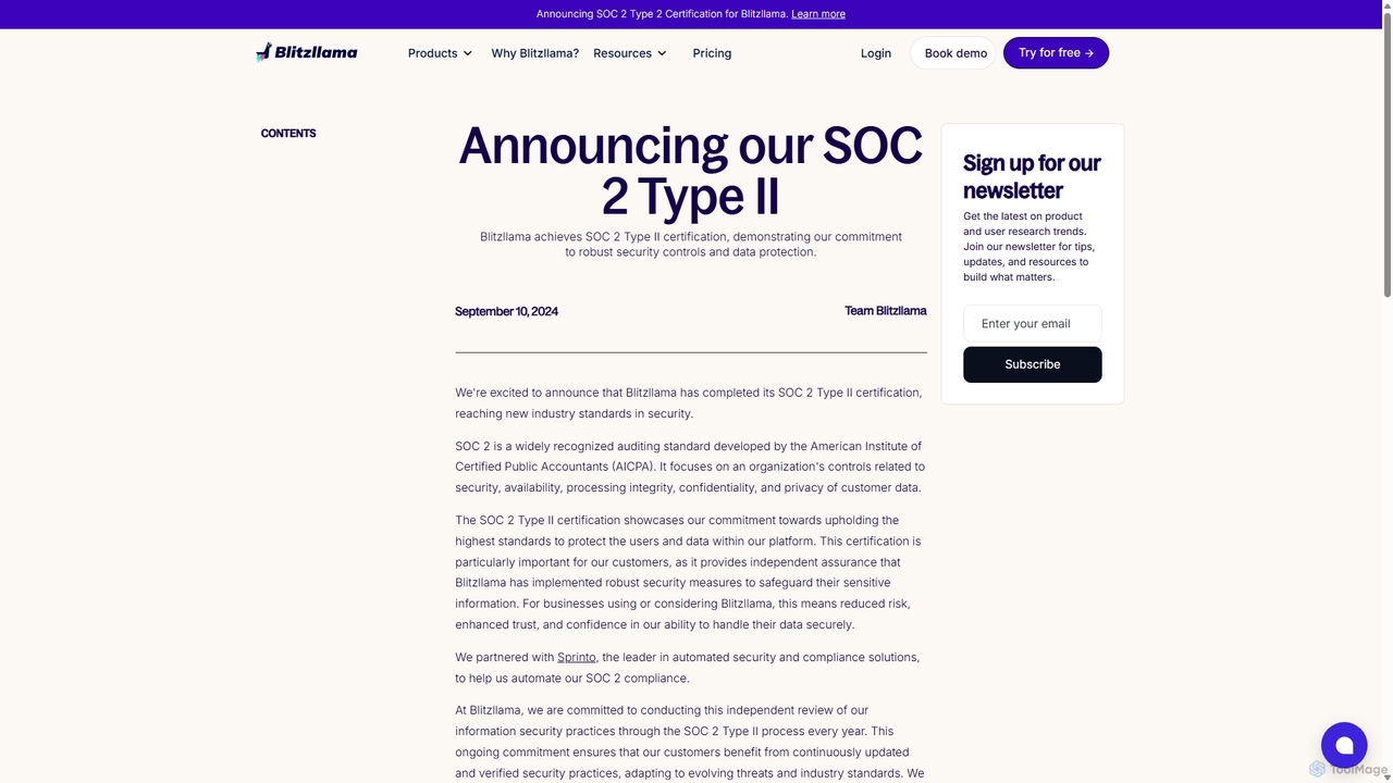 Announcing our SOC 2 Type II for Blitzllama