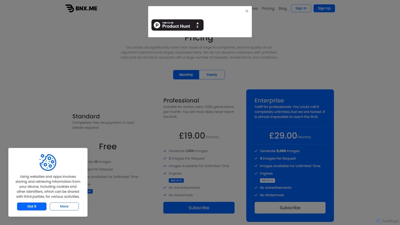 BNX AI | Free AI Image Generator — Pricing for BNX