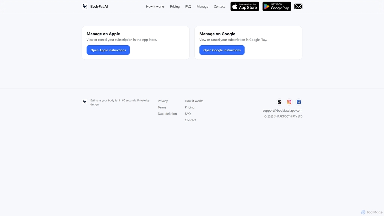 Manage subscription — BodyFatAI for BodyFatAI