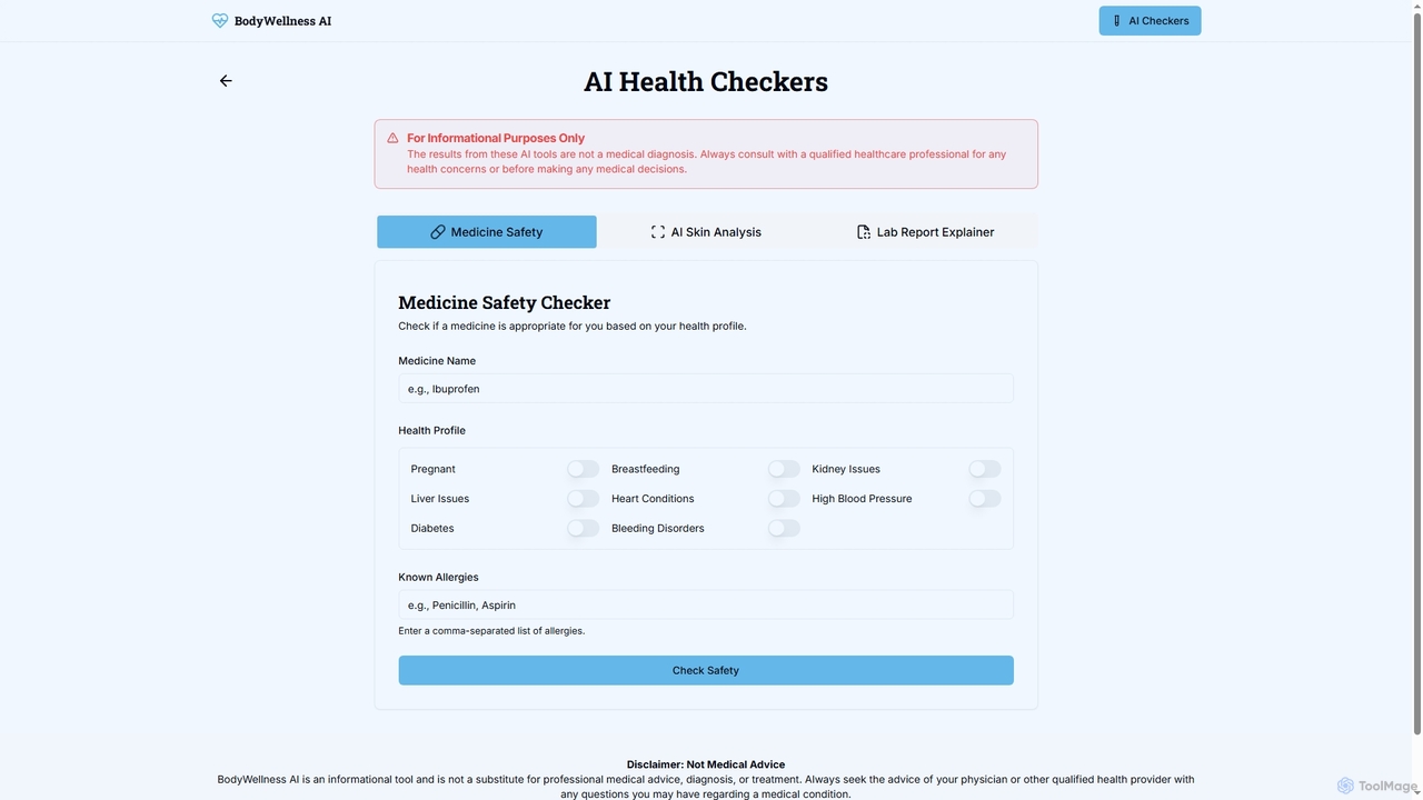 AI Health Checkers for Medicine, Skin, and Lab Reports - BodyWellness AI for Bodywellnessai