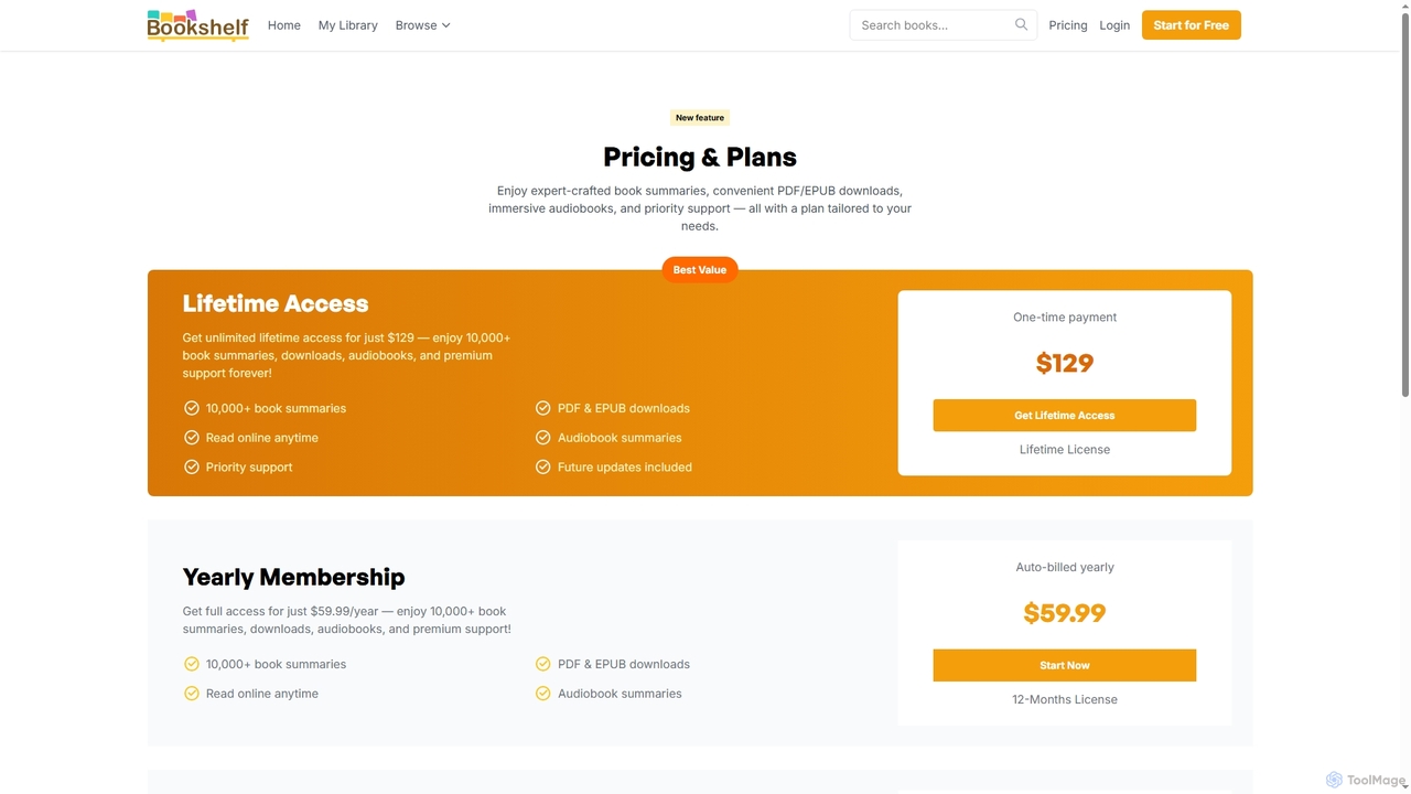 Pricing Plans | Affordable Book Summaries & Audiobooks | bookshelf for Bookshelf