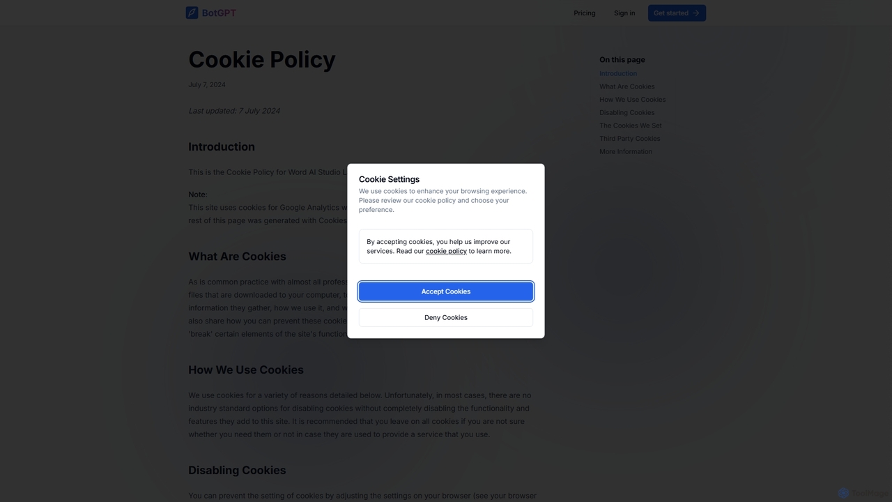 Cookie Policy for BotGPT