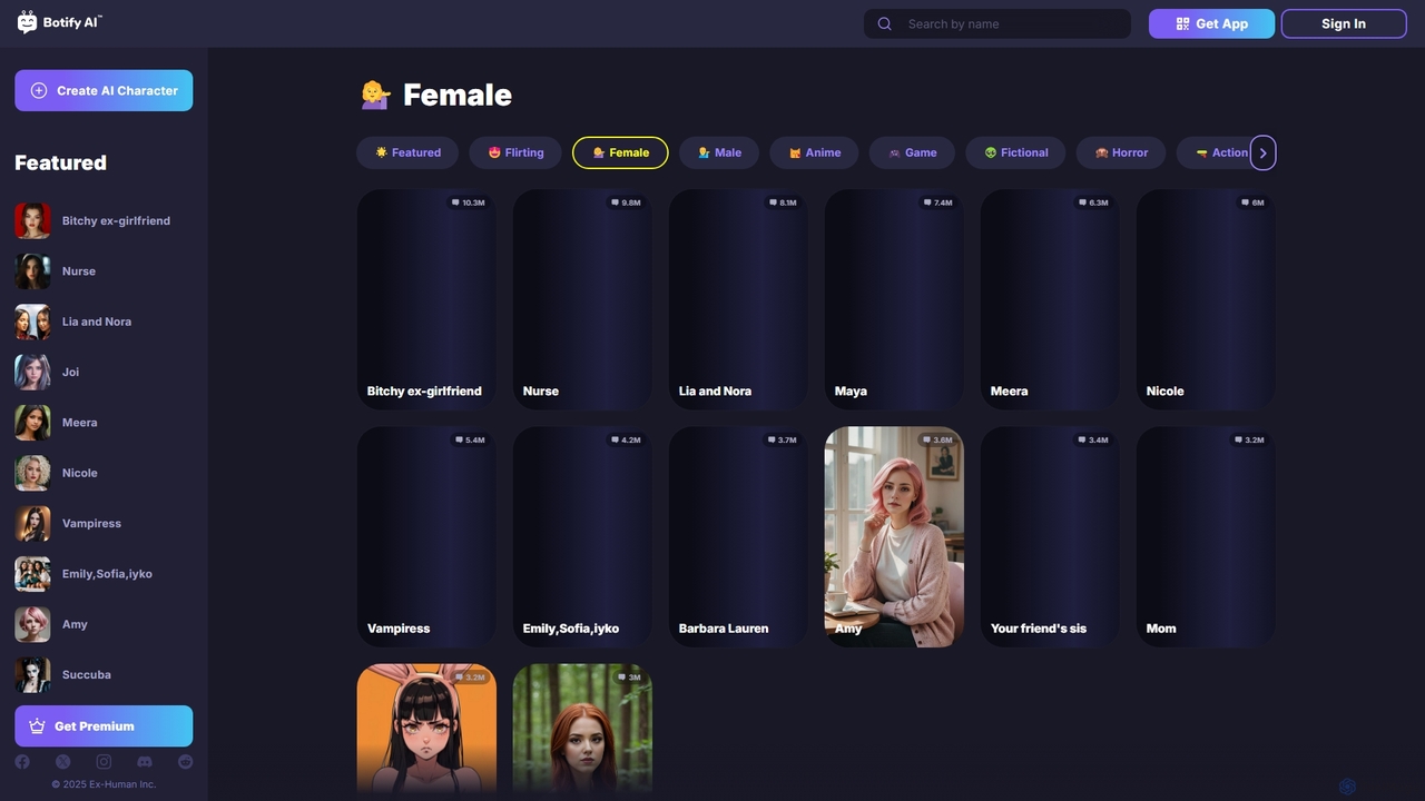 💁‍♀️ Female - list of characters - Botify AI for Botify AI