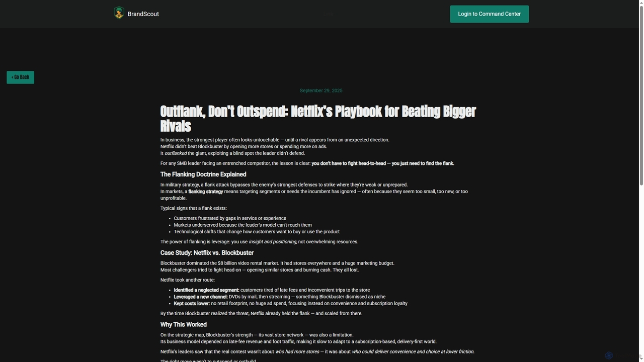 BrandScout Insight - Outflank, Don’t Outspend: Netflix’s Playbook for Beating Bigger Rivals for BrandScout